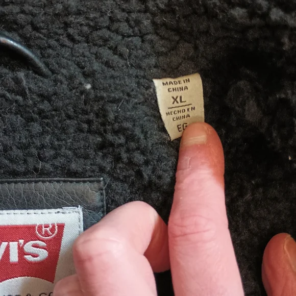 Levis Mens Faux Leather Aviator Jacket XL Black Sherpa Lined Moto Trucker Biker - Picture 11 of 14